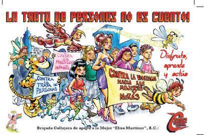 Postal de la campaña "La trata no es cuento: disfruta, aprende y actúa: cómics ante la trata.